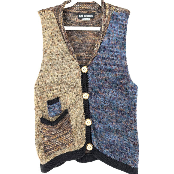 VTG 90s Womens Color Block Maximalist Boho Chunky Knit Artsy Sweater Vest Small - Picture 1 of 10